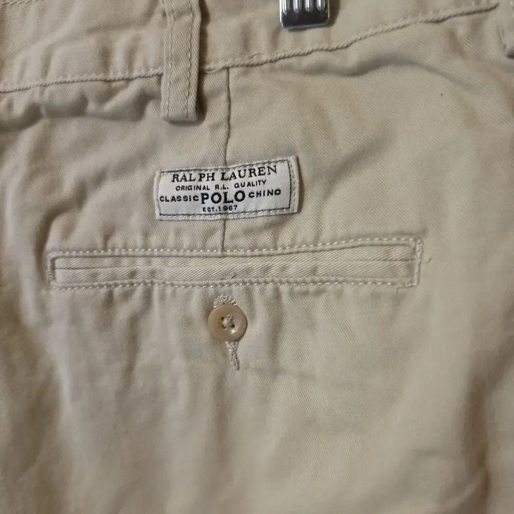 Vtg Polo Ralph Lauren Tyler Shorts Mens 38 Khaki Beige Chino Pleated Preppy Y2K